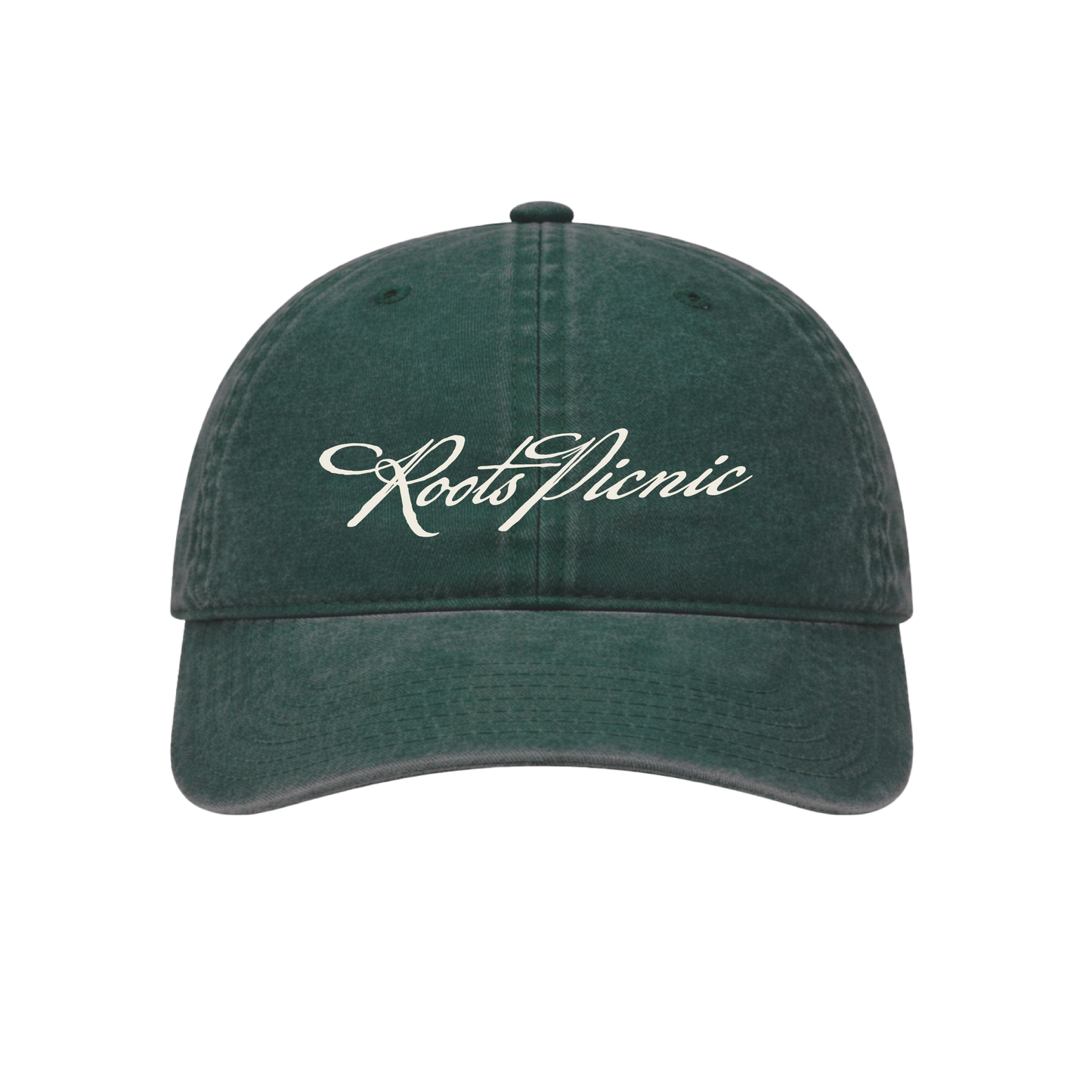 Roots Picnic Script Washed Green Dad Hat