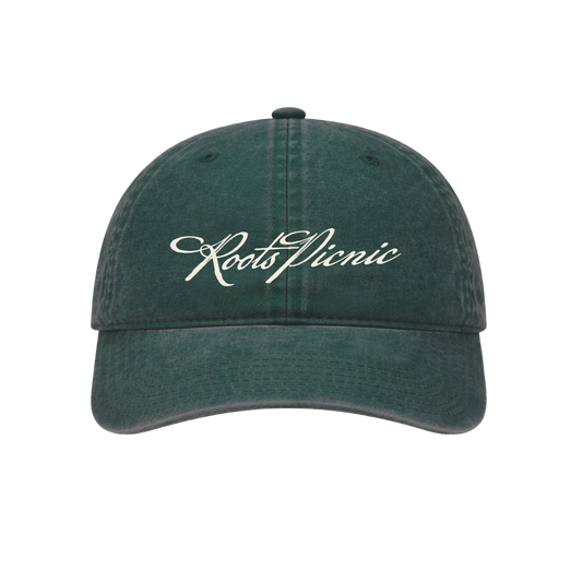 Roots Picnic Script Washed Green Dad Hat