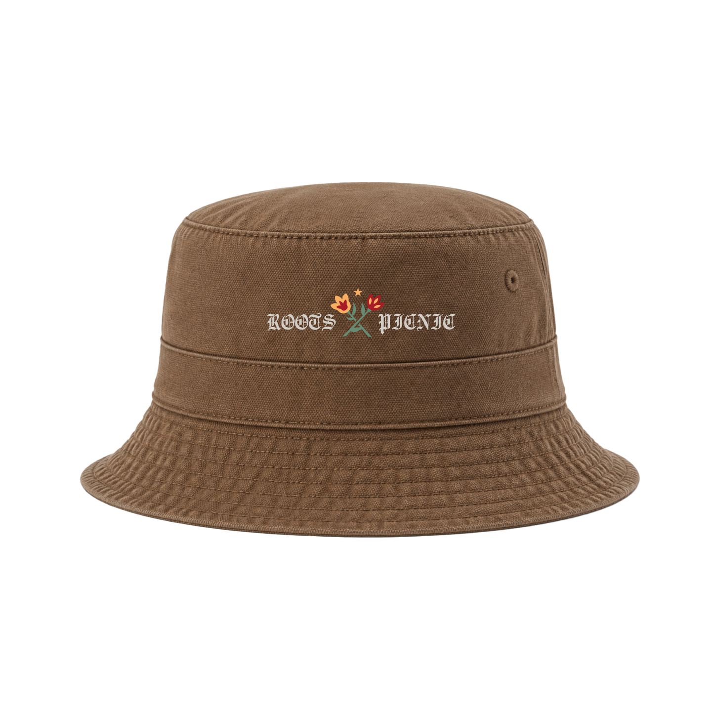 Roots Flowers Washed Brown Bucket Hat