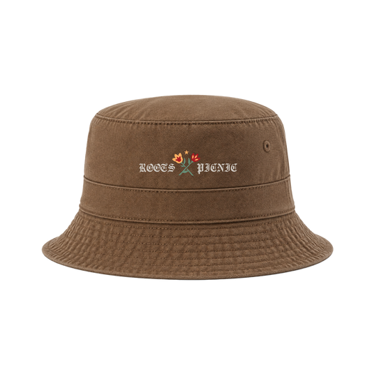 Roots Flowers Washed Brown Bucket Hat